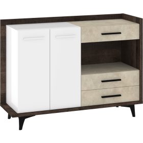   Box komód 2 ajtó 3 fiók - Grange tölgy - Fehér - Granada mandula