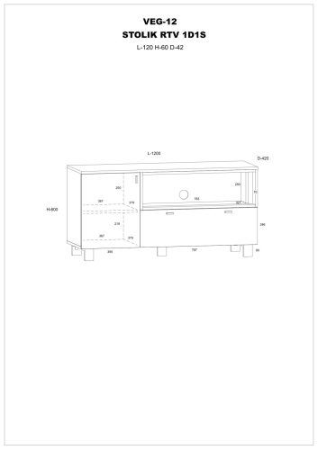 Vegas TV-állvány 1 ajtó 1 fiók - Artisan tölgy - Fekete
