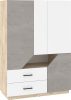 Pax 133 gardróbszekrény 4 ajtó 2 fiók - Endgrain tölgy - Fehér - Beton szürke