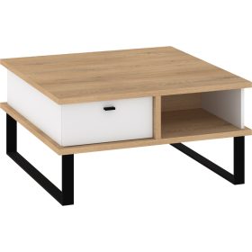   Cross dohányzóasztal 2 fiók négyzet alakú - Cremona tölgy - Fehér