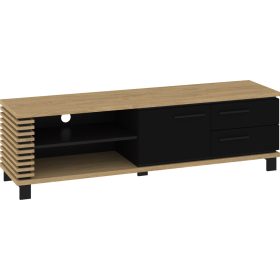   Lamir TV-állvány 1 ajtó 2 fiók - Stone tölgy - Fényes fekete - Fekete