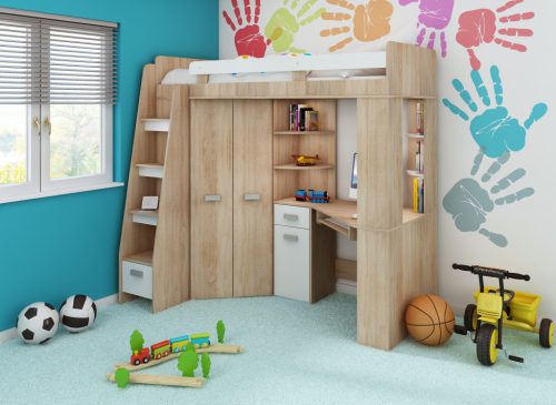 Antresola galériaágy balos - Világos Sonoma tölgy - Fehér