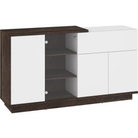   Hybrid komód 3 ajtó 1 fiók 1 üvegajtó - Grange tölgy - Fényes fehér