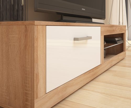 Viki New TV-állvány 1 ajtó - Világos Sonoma tölgy - Fényes fehér