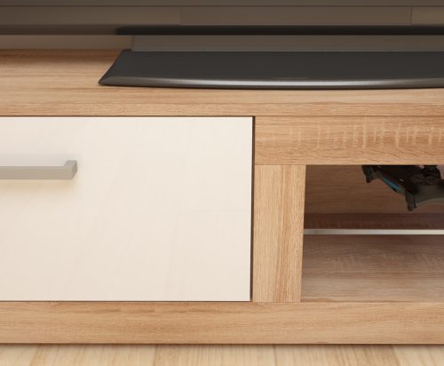 Viki New TV-állvány 1 ajtó - Világos Sonoma tölgy - Fényes fehér