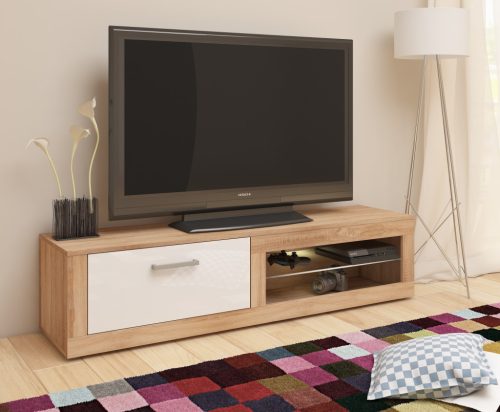 Viki New TV-állvány 1 ajtó - Világos Sonoma tölgy - Fényes fehér