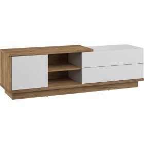   Hybrid TV-állvány 1 ajtó 2 fiók - Arany tölgy - Fényes fehér