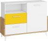 Hey komód 1 ajtó 2 fiók 125W - Artisan tölgy - Fehér - Sárga