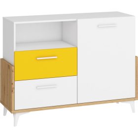   Hey komód 1 ajtó 2 fiók 125W - Artisan tölgy - Fehér - Sárga