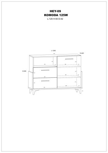 Hey komód 1 ajtó 2 fiók 125W - Artisan tölgy - Fehér - Sárga