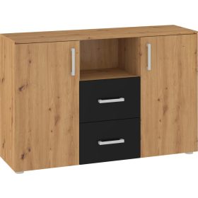 Stella komód 2 ajtó 2 fiók - Artisan tölgy - Fekete