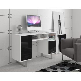 King íróasztal 2 ajtó - Fehér - Fényes fekete