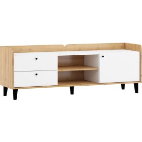   Dolce TV-állvány 1 ajtó 2 fiók - Artisan tölgy - Fényes fehér