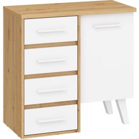 Nordis komód 1 ajtó 4 fiók - Artisan tölgy - Fehér