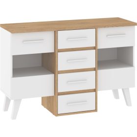Nordis komód 2 üvegajtó 4 fiók - Cremona tölgy - Fehér