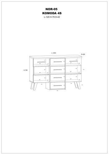 Nordis komód 2 üvegajtó 4 fiók - Cremona tölgy - Fehér