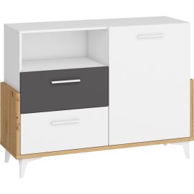   Hey komód 1 ajtó 2 fiók 125W - Artisan tölgy - Fehér - Szürke
