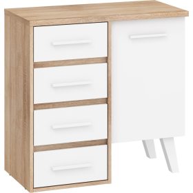   Nordis komód 1 ajtó 4 fiók - Világos Sonoma tölgy - Fehér