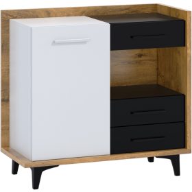   Box komód 1 ajtó 3 fiók - Burgundy tölgy - Fehér - Fekete