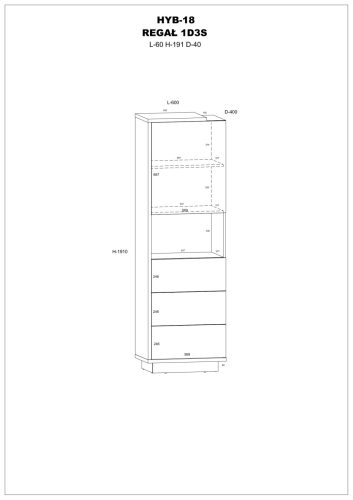 Hybrid könyvespolc 1 ajtó 3 fiók - Burgundy tölgy - Fényes fehér