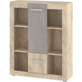   Viki alacsony könyvespolc 2 ajtó - Endgrain tölgy - Beton szürke