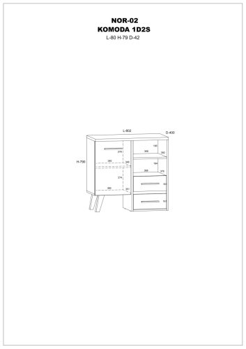 Nordis komód 1 ajtó 2 fiók - Világos Sonoma tölgy - Fehér