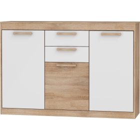   Maximus komód 3 ajtó 2 fiók - Világos Sonoma tölgy - Fényes fehér