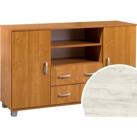   Komód 2 ajtó 2 fiók nyitott polc KN-1442S2DW6 - Fehér tölgy