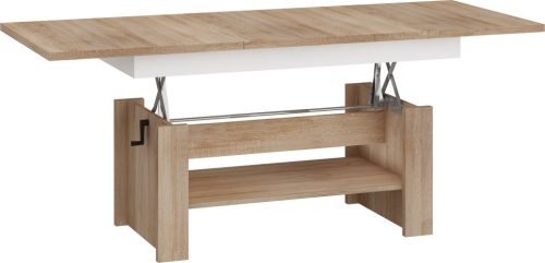 Mexico emelhető és kihúzható dohányzóasztal - Világos Sonoma tölgy - Fehér