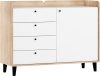 Dolce komód 1 ajtó 4 fiók - Világos Sonoma tölgy - Fényes fehér