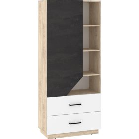   Pax 80 magas könyvespolc 1 ajtó 2 fiók - Endgrain tölgy - Fehér - Beton fekete