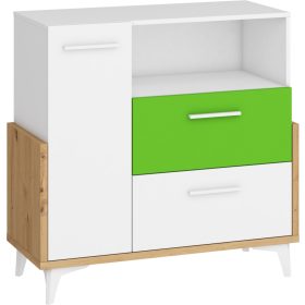  Hey komód 1 ajtó 2 fiók 95W - Artisan tölgy - Fehér - Zöld