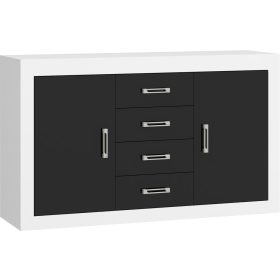Verin komód 2 ajtó 4 fiók - Fehér - Fényes fekete