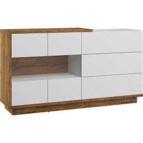   Hybrid komód 2 üvegajtó 3 fiók - Burgundy tölgy - Fényes fehér