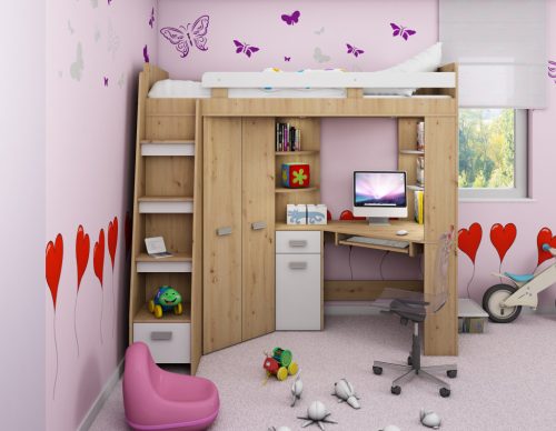 Antresola galériaágy balos - Artisan tölgy - Fehér