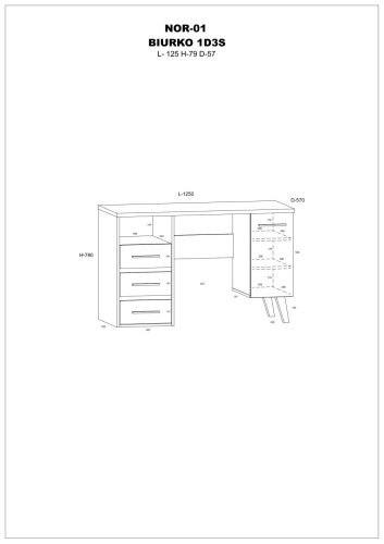 Nordis íróasztal 1 ajtó 3 fiók - Arany tölgy - Fehér