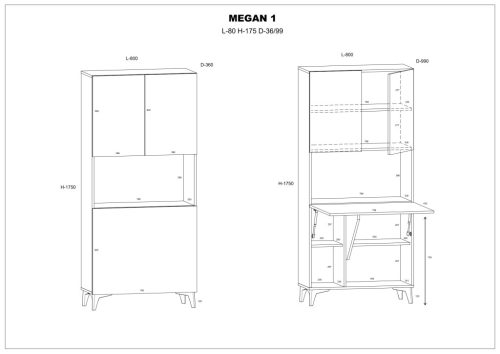 Megan 1 többfunkciós szekrény felhajtható asztallappal 3 ajtó - Artisan tölgy