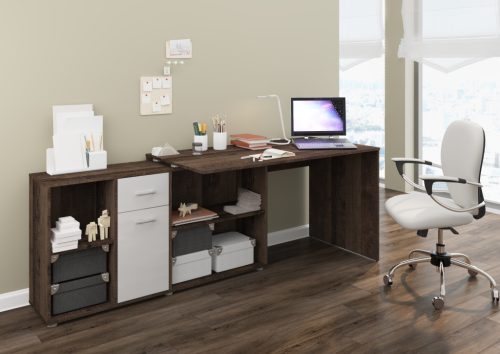 Beat L íróasztal kombináció balos - Grange tölgy - Fényes fehér