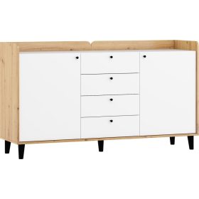   Dolce komód 2 ajtó 4 fiók - Artisan tölgy - Fényes fehér