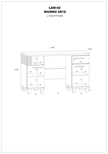 Lamir íróasztal 2 ajtó 1 fiók - Cremona tölgy - Granada mandula - Fekete