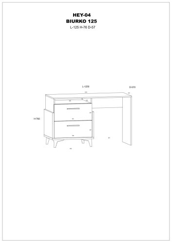 Hey íróasztal 2 fiók 125 - Artisan tölgy - Fehér - Sárga