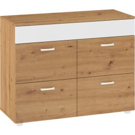 Magic komód 4 ajtó - Artisan tölgy - Fényes fehér