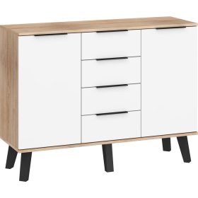   Sven komód 2 ajtó 4 fiók - Világos Sonoma tölgy - Fényes fehér