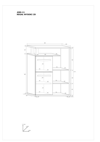 Angel magas könyvespolc 2 ajtó - Grange tölgy - Szürke