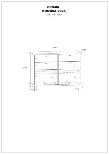Cross komód 2 ajtó 2 fiók - Burgundy tölgy - Fehér