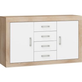   Verin komód 2 ajtó 4 fiók - Világos Sonoma tölgy - Fényes fehér