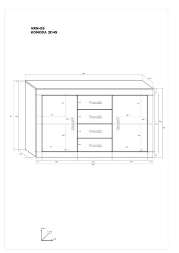 Verin komód 2 ajtó 4 fiók - Világos Sonoma tölgy - Fényes fehér