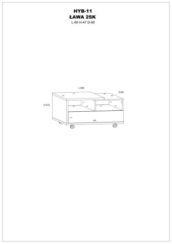 Hybrid dohányzóasztal 2 fiók négyzet alakú - Burgundy tölgy - Fényes fehér