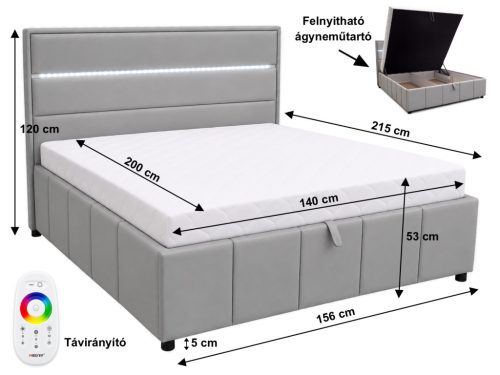 Vista kárpitozott franciaágy ágyneműtartóval és LED világítással 140x200 cm - Zöld
