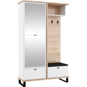   Cross előszoba bútor tükörrel - Világos Sonoma tölgy - Fehér - Fekete huzat